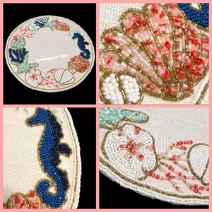 15" Rachel Zoe SEA LIFE Jute Sparkly Beaded Placemat Charger Centerpiece Decor